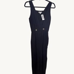 Whistles Black Jumpsuit Womens Size 0 Double Button Waist Detail V Neck